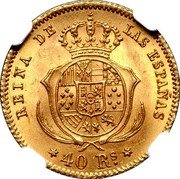 Spain 40 Reales (Isabel II) KM# 616.1 REINA DE LAS ESPAÑAS 40 RS coin reverse