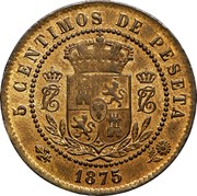 Spain 5 Centimos Charles VII 1875 (b) KM# 669 5 CENTIMOS DE PESETA 1875 coin reverse Spain 5 Centimos Charles VII 1875 (b) KM# 669 5 CENTIMOS DE PESETA 1875 coin reverse