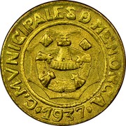 Spain 5 Cts Mvnicipales d Menorca 1937 KM# 1 C MVNICIPALES D MENORCA 1937 coin obverse