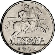 Spain 5 Centimos Iberian rider 1953 KM# 765 ESPAÑA 1953 coin obverse Spain 5 Centimos Iberian rider 1953 KM# 765 ESPAÑA 1953 coin obverse