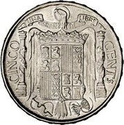 Spain 5 Centimos Iberian rider 1953 KM# 765 CINCO CENTS UNA GRANDE LIBRE PLVS VLTRA coin reverse Spain 5 Centimos Iberian rider 1953 KM# 765 CINCO CENTS UNA GRANDE LIBRE PLVS VLTRA coin reverse