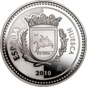 Spain 5 Euro Huesca - Cathedral 2010 Proof KM# 1154 ESPAÑA HUESCA V.V. OSCA 2010 M coin obverse Spain 5 Euro Huesca - Cathedral 2010 Proof KM# 1154 ESPAÑA HUESCA V.V. OSCA 2010 M coin obverse