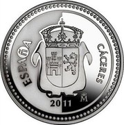Spain 5 Euro Caceres - Arch of La Estrella 2011 Proof KM# 1243 ESPAÑA CÁCERES 2011 M coin obverse Spain 5 Euro Caceres - Arch of La Estrella 2011 Proof KM# 1243 ESPAÑA CÁCERES 2011 M coin obverse