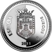 Spain 5 Euro Burgos - Cid and Cathedral 2011 Proof KM# 1242 ESPAÑA BURGOS PRIMA VOCE ET FIDE CAPUT CASTELLAE CAMERA REGIA M 2011 coin obverse Spain 5 Euro Burgos - Cid and Cathedral 2011 Proof KM# 1242 ESPAÑA BURGOS PRIMA VOCE ET FIDE CAPUT CASTELLAE CAMERA REGIA M 2011 coin obverse
