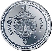 Spain 5 Euro Sevilla - Gold Tower and Giralda 2012 Proof KM# 1272 ESPAÑA 2012 SEVILLA S CONCILII NOBILISSIME CIVITATIS ISPALENSIS M NO DO coin obverse Spain 5 Euro Sevilla - Gold Tower and Giralda 2012 Proof KM# 1272 ESPAÑA 2012 SEVILLA S CONCILII NOBILISSIME CIVITATIS ISPALENSIS M NO DO coin obverse