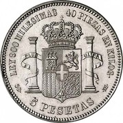 Spain 5 Pesetas Amadeo I 1871 (73) DE-M KM# 666 5 PESETAS LEY 900 MILESIMAS 40 PIEZAS EN KILOG PLUS ULTRA coin reverse Spain 5 Pesetas Amadeo I 1871 (73) DE-M KM# 666 5 PESETAS LEY 900 MILESIMAS 40 PIEZAS EN KILOG PLUS ULTRA coin reverse