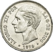 Spain 5 Pesetas Alfonso XII 1879 (79) EM-M KM# 676 ALFONSO XII POR LA G DE DIOS 18 1878 78 coin obverse Spain 5 Pesetas Alfonso XII 1879 (79) EM-M KM# 676 ALFONSO XII POR LA G DE DIOS 18 1878 78 coin obverse
