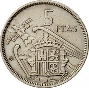 Spain 5 Pesetas Francisco Franco 1957 (65) KM# 786 5 PTAS UNA GRANDE LIBRE 59 coin reverse Spain 5 Pesetas Francisco Franco 1957 (65) KM# 786 5 PTAS UNA GRANDE LIBRE 59 coin reverse