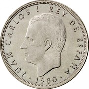 Spain 5 Pesetas World Football Championship 1980 (80) Proof KM# 817 JUAN CARLOS I REY DE ESPAÑA 1980 coin obverse Spain 5 Pesetas World Football Championship 1980 (80) Proof KM# 817 JUAN CARLOS I REY DE ESPAÑA 1980 coin obverse