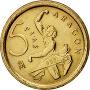 Spain 5 Pesetas Aragon 1994 KM# 931 ARAGON 5 PTAS M coin reverse Spain 5 Pesetas Aragon 1994 KM# 931 ARAGON 5 PTAS M coin reverse