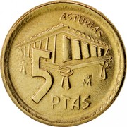 Spain 5 Pesetas Asturias 1995 KM# 946 ASTURIAS M 5 PTAS coin reverse Spain 5 Pesetas Asturias 1995 KM# 946 ASTURIAS M 5 PTAS coin reverse