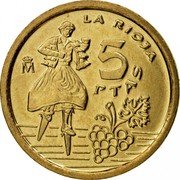 Spain 5 Pesetas La Rioja 1996 KM# 960 LA RIOJA M 5 PTAS coin reverse Spain 5 Pesetas La Rioja 1996 KM# 960 LA RIOJA M 5 PTAS coin reverse