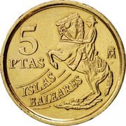 Spain 5 Pesetas Islas Baleares 1997 KM# 981 5 PTAS M ISLAS BALEARES coin reverse Spain 5 Pesetas Islas Baleares 1997 KM# 981 5 PTAS M ISLAS BALEARES coin reverse