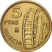Spain 5 Pesetas Murcia 1999 KM# 1008 5 PTAS M MURCIA coin reverse Spain 5 Pesetas Murcia 1999 KM# 1008 5 PTAS M MURCIA coin reverse