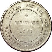 Spain 5 Pesetas Cantonal Revolution 1873 KM# 716 CARTAGENA SITIADA POR LOS CENTRALISTAS SETIEMBRE 1873 coin obverse Spain 5 Pesetas Cantonal Revolution 1873 KM# 716 CARTAGENA SITIADA POR LOS CENTRALISTAS SETIEMBRE 1873 coin obverse