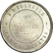 Spain 5 Pesetas Cantonal Revolution 1873 KM# 716 REVOLUCION CANTONAL CINCO PESETAS coin reverse Spain 5 Pesetas Cantonal Revolution 1873 KM# 716 REVOLUCION CANTONAL CINCO PESETAS coin reverse
