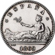 Spain 50 Centimos Provisional Government 1869 (69) SN-M KM# 651 ESPAÑA L M coin obverse Spain 50 Centimos Provisional Government 1869 (69) SN-M KM# 651 ESPAÑA L M coin obverse