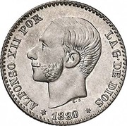 Spain 50 Centimos Alfonso XII 1880 (80) MS-M KM# 685 ALFONSO XII POR LA G DE DIOS 1880 coin obverse Spain 50 Centimos Alfonso XII 1880 (80) MS-M KM# 685 ALFONSO XII POR LA G DE DIOS 1880 coin obverse