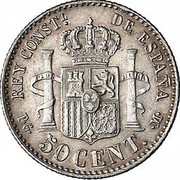Spain 50 Centimos Alfonso XIII 1892 (92) PG-M KM# 690 REY CONSTL. DE ESPAÑA P G 50 CENT M coin reverse Spain 50 Centimos Alfonso XIII 1892 (92) PG-M KM# 690 REY CONSTL. DE ESPAÑA P G 50 CENT M coin reverse