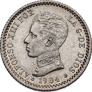 Spain 50 Cent Alfonso XIII 4th portrait 1904 (04) SM-V KM# 723 ALFONSO XIII POR LA G DE DIOS 1904 coin obverse Spain 50 Cent Alfonso XIII 4th portrait 1904 (04) SM-V KM# 723 ALFONSO XIII POR LA G DE DIOS 1904 coin obverse