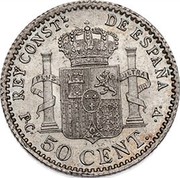 Spain 50 Cent Alfonso XIII 4th portrait 1904 (04) SM-V KM# 723 REY CONSTL DE ESPAÑA P C 50 CENT V PLUS ULTRA coin reverse Spain 50 Cent Alfonso XIII 4th portrait 1904 (04) SM-V KM# 723 REY CONSTL DE ESPAÑA P C 50 CENT V PLUS ULTRA coin reverse
