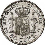 Spain 50 Cent Alfonso XIII 5th portrait 1910 (10) PC-V KM# 730 REY CONST L DE ESPAÑA P C 50 CENT V coin reverse Spain 50 Cent Alfonso XIII 5th portrait 1910 (10) PC-V KM# 730 REY CONST L DE ESPAÑA P C 50 CENT V coin reverse