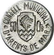 Spain 50 Centimos Arenys de Mar (1937) Forgeries exist KM# 1 CONSELL MUNICIPAL 50 CTS D'ARENYS DE MAR coin obverse Spain 50 Centimos Arenys de Mar (1937) Forgeries exist KM# 1 CONSELL MUNICIPAL 50 CTS D'ARENYS DE MAR coin obverse