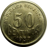 Spain 50 Centimos Astturias and Leon 1937 KM# 1 REPUBLICA ESPAÑOLA 50 CENTIMOS 1937 coin reverse