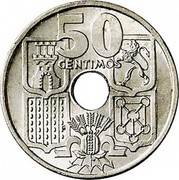 Spain 50 Centimos Arrow heads Point Downwards 1949 (51) Minting date "51" in incused star KM# 776 50 CENTIMOS coin reverse Spain 50 Centimos Arrow heads Point Downwards 1949 (51) Minting date "51" in incused star KM# 776 50 CENTIMOS coin reverse