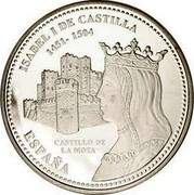 Spain 50 Euro Isabel I de Castilla 2004 Proof KM# 1061 ISABEL I DE CASTILLA 1451-1504 CASTILLO DE LA MOTA ESPAÑA coin obverse Spain 50 Euro Isabel I de Castilla 2004 Proof KM# 1061 ISABEL I DE CASTILLA 1451-1504 CASTILLO DE LA MOTA ESPAÑA coin obverse