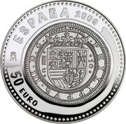 Spain 50 Euro Numismatic Treasures - Cincuentin 1609 Philip III 2009 Proof KM# 1205 ESPANA 2009 M 50 EURO PHILIPPVS III D G 50 C coin obverse Spain 50 Euro Numismatic Treasures - Cincuentin 1609 Philip III 2009 Proof KM# 1205 ESPANA 2009 M 50 EURO PHILIPPVS III D G 50 C coin obverse