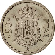Spain 50 Pesetas Juan Carlos I 1975 (76) Proof KM# 809 1976 50 PTAS coin reverse Spain 50 Pesetas Juan Carlos I 1975 (76) Proof KM# 809 1976 50 PTAS coin reverse