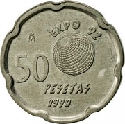 Spain 50 Pesetas Monastery of La Cartuja - Sevilla 1990 KM# 853 M EXPO 92 50 PESETAS 1990 coin reverse