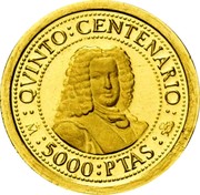 Spain 5000 Pesetas Fernando VI 1991 Proof KM# 894 QVINTO CENTENARIO M 5000 PTAS coin reverse Spain 5000 Pesetas Fernando VI 1991 Proof KM# 894 QVINTO CENTENARIO M 5000 PTAS coin reverse