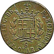 Spain 6 Quar Barcelona 1823 KM# 81 PROVINC DE BARCELONA 6 QUAR coin reverse Spain 6 Quar Barcelona 1823 KM# 81 PROVINC DE BARCELONA 6 QUAR coin reverse