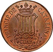 Spain 6 Cuar Catalonia 1839 KM# 128 PRINCIP DE CATALUÑA 6 CUAR coin reverse Spain 6 Cuar Catalonia 1839 KM# 128 PRINCIP DE CATALUÑA 6 CUAR coin reverse