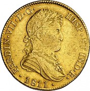 Spain 8 S Ferdinand VII 1811 CI KM# 470 FERDIN VII D G HISP ET IND R 1811 coin obverse Spain 8 S Ferdinand VII 1811 CI KM# 470 FERDIN VII D G HISP ET IND R 1811 coin obverse