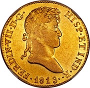 Spain 8 S Fernando VII 1813 SF KM# 481 FERDIN VII D G HISP ET IND R 1813 coin obverse Spain 8 S Fernando VII 1813 SF KM# 481 FERDIN VII D G HISP ET IND R 1813 coin obverse