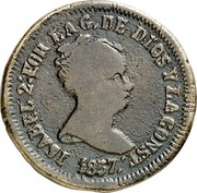 Spain 8 M Isabel II Pamplona 1837 KM# 517 ISABEL 2A POR LA G DE DIOS Y LA CONST 1837 coin obverse Spain 8 M Isabel II Pamplona 1837 KM# 517 ISABEL 2A POR LA G DE DIOS Y LA CONST 1837 coin obverse