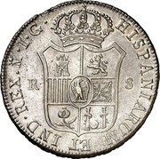 Spain 8 Reales Joseph Napolean 1809 IG KM# 454 HISPANIARUM ET IND REX M I G 8 R coin reverse Spain 8 Reales Joseph Napolean 1809 IG KM# 454 HISPANIARUM ET IND REX M I G 8 R coin reverse