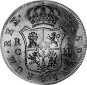 Spain 8 Reales Ferdinand VII 1809 MP KM# 455.1 HISPANIARUM REX 8 R C MP coin reverse Spain 8 Reales Ferdinand VII 1809 MP KM# 455.1 HISPANIARUM REX 8 R C MP coin reverse
