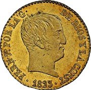 Spain 80 R 1823 B SP KM# 564.1 Milled Real Coinage FERN 7° POR LA G DE DIOS Y LA CONST 1822 coin obverse Spain 80 R 1823 B SP KM# 564.1 Milled Real Coinage FERN 7° POR LA G DE DIOS Y LA CONST 1822 coin obverse