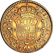 Spain 80 R Joseph Napolean 1811 AI KM# 552 IN UTROQ FELIX AUSPICE DEO M A I 80 R coin reverse Spain 80 R Joseph Napolean 1811 AI KM# 552 IN UTROQ FELIX AUSPICE DEO M A I 80 R coin reverse