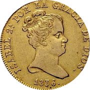 Spain 80 Rs 1836 BA PS KM# 577.1 Milled Real Coinage ISABEL 2A POR LA GRACIA DE DIOS 1836 coin obverse