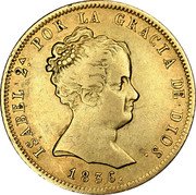 Spain 80 Rs Isabel II DIOS 1836 CR KM# 577.2 ISABEL 2A POR LA GRACIA DE DIOS 1835 coin obverse Spain 80 Rs Isabel II DIOS 1836 CR KM# 577.2 ISABEL 2A POR LA GRACIA DE DIOS 1835 coin obverse