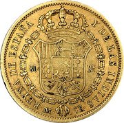 Spain 80 Rs Isabel II DIOS 1836 CR KM# 577.2 REYNA DE ESPAÑA Y DE LAS INDIAS 80 RS M CR coin reverse Spain 80 Rs Isabel II DIOS 1836 CR KM# 577.2 REYNA DE ESPAÑA Y DE LAS INDIAS 80 RS M CR coin reverse