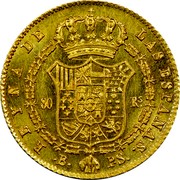Spain 80 Rs Isabel II 1845 S PS KM# 578.1 REYNA DE LAS ESPAÑAS B PS 80 RS coin reverse Spain 80 Rs Isabel II 1845 S PS KM# 578.1 REYNA DE LAS ESPAÑAS B PS 80 RS coin reverse