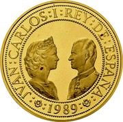 Spain 80000 Pesetas Ferdinand II and Isabella I 1989 Proof KM# 845 JVAN CARLOS I REY DE ESPAÑA 19 89 coin obverse Spain 80000 Pesetas Ferdinand II and Isabella I 1989 Proof KM# 845 JVAN CARLOS I REY DE ESPAÑA 19 89 coin obverse