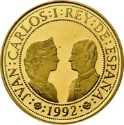 Spain 80000 Pesetas Hammer minting 1992 Proof KM# 1005 JVAN CARLOS I REY DE ESPAÑA 1992 coin obverse Spain 80000 Pesetas Hammer minting 1992 Proof KM# 1005 JVAN CARLOS I REY DE ESPAÑA 1992 coin obverse