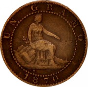 Spain Centimo Provisional Government 1870 OM KM# 660 UN GRAMO L.M. 1870 coin obverse Spain Centimo Provisional Government 1870 OM KM# 660 UN GRAMO L.M. 1870 coin obverse